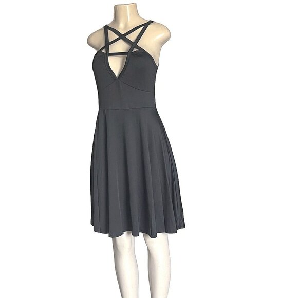 Women's Backless Top Cutout Spaghetti Strap A-Line Sexy Little Black Dress M - Picture 3 of 7